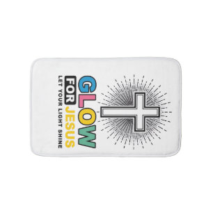 Glow For Jesus Christian Cross Light Shirt Design_ Bath Mat