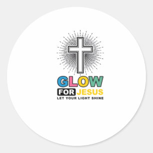 Glow For Jesus Christian Cross Light Shirt Design_ Classic Round Sticker