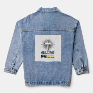 Glow For Jesus Christian Cross Light Shirt Design_ Denim Jacket