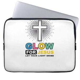 Glow For Jesus Christian Cross Light Shirt Design_ Laptop Sleeve