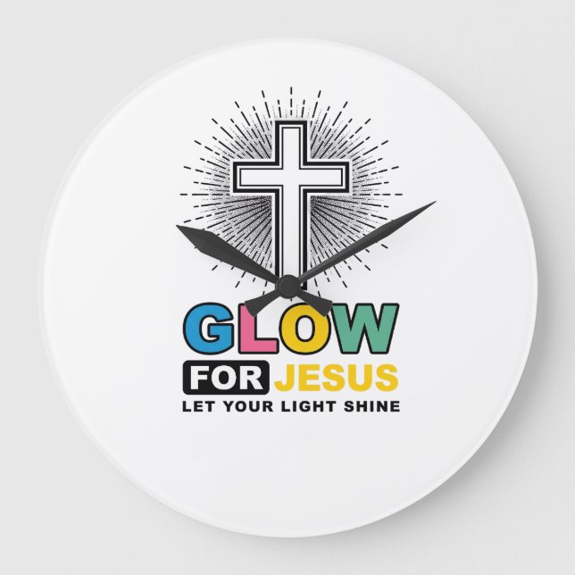 Glow For Jesus Christian Cross Light Shirt Design_ Large Clock (Front)