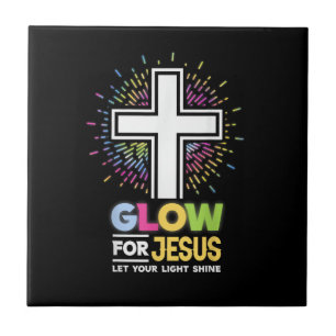 Glow for Jesus Christian Cross Tee Jesus Christ Bi Ceramic Tile