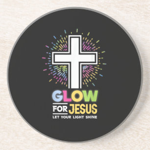Glow for Jesus Christian Cross Tee Jesus Christ Bi Coaster