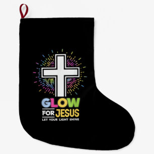 Glow for Jesus Christian Cross Tee Jesus Christ Bi Large Christmas Stocking