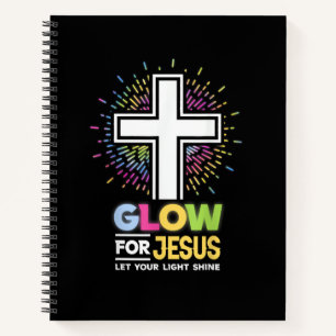 Glow for Jesus Christian Cross Tee Jesus Christ Bi Notebook