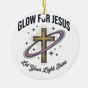 Glow for Jesus Christian Cross Vintage Vector Ceramic Ornament