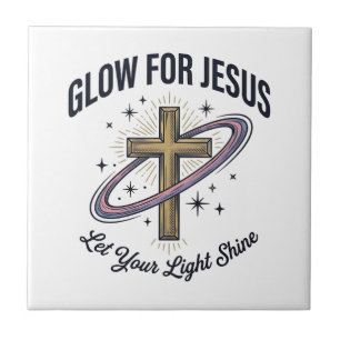 Glow for Jesus Christian Cross Vintage Vector Ceramic Tile