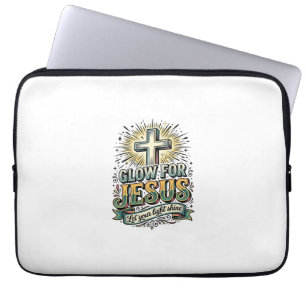 Glow For Jesus Vintage Christian Cross Shirt Laptop Sleeve