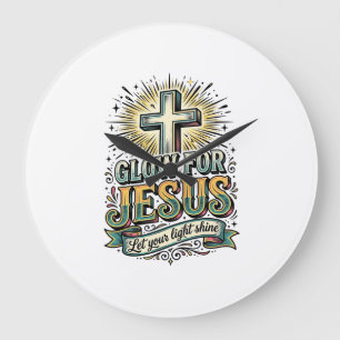 Glow For Jesus Vintage Christian Cross Shirt Large Clock