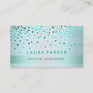 Glow Glitter Blue Confetti Linen Elegant Business Card