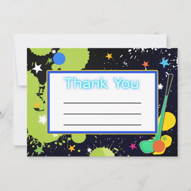 Glow Golf Birthday Party THANK YOU card (Front)