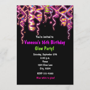 Glow in Dark Birthday Party Streamers Invitation