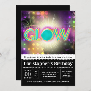 Glow in dark party sparkling night lights fun invitation