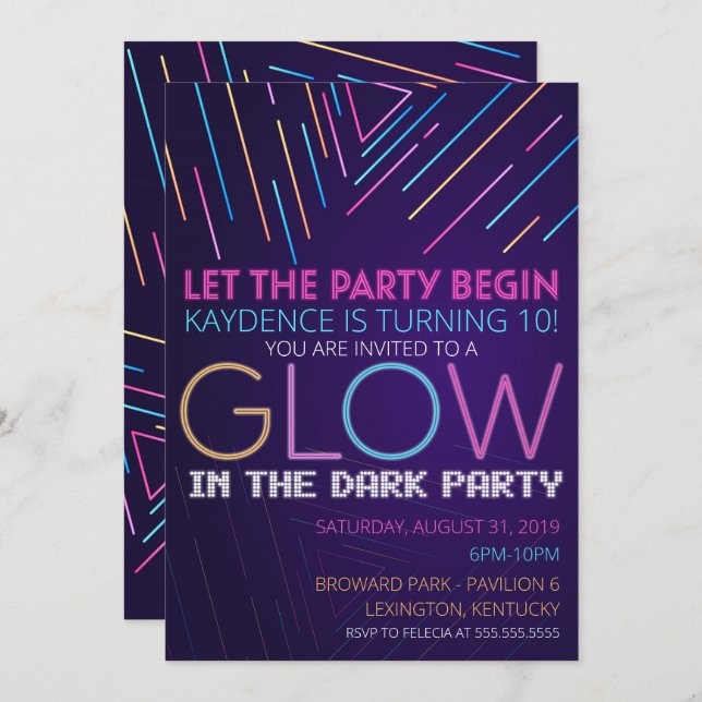 GLOW in the Dark Birthday Party Invitation (Front/Back)