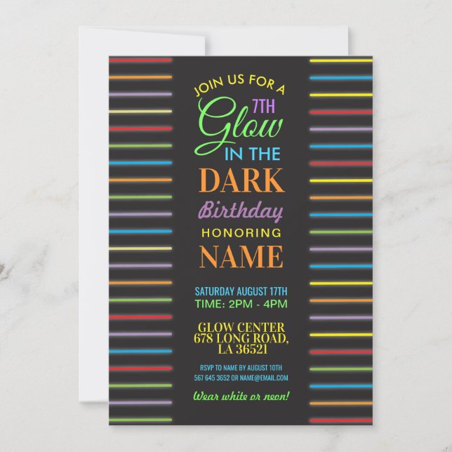 Glow In The Dark Birthday Party Neon Invite (Front)