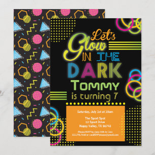 Glow in the dark birthday party orange invitation
