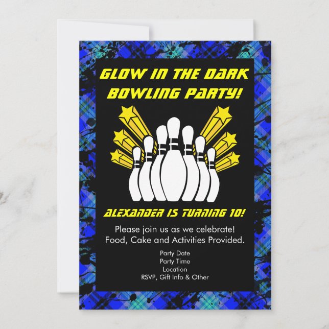 Glow in the Dark Bowling Party Birthday Invitation (Front)