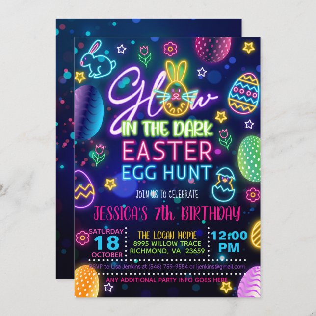 Glow in the Dark Easter Egg Hunt Invitation (Front/Back)