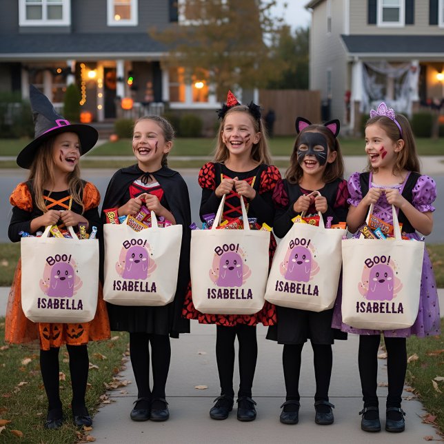 Glow-in-the-Dark Ghost Trick or Treat Personalised Tote Bag (Creator Uploaded)