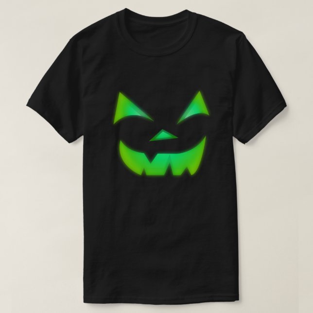 Glow In The Dark Green Jack O Lantern Pumpkin T-Shirt (Design Front)
