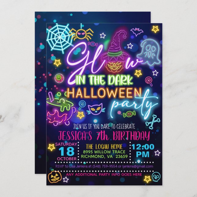 Glow in the Dark Halloween Birthday Invitation (Front/Back)