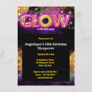 Glow in the dark kids glow party invitation