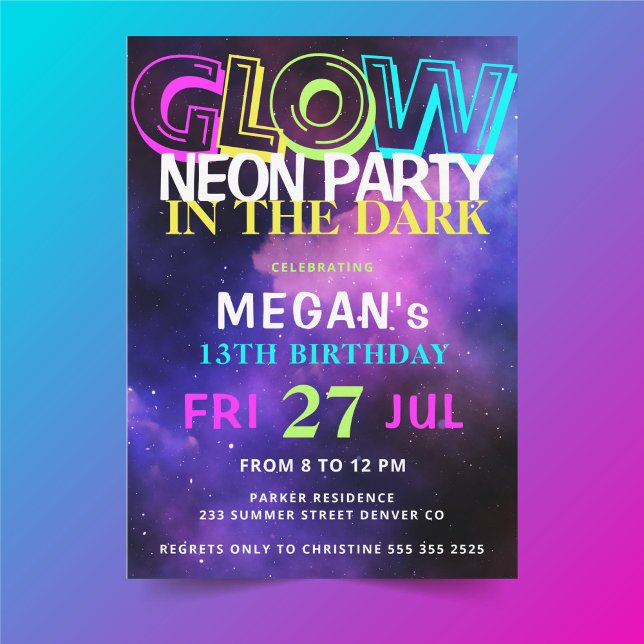Glow in the dark neon birthday party invitation (Creator Uploaded)