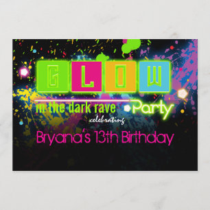 Glow in the dark neon paint party invitation