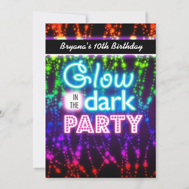 Glow in the dark neon party invitations Rainbow (Front)