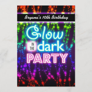 Glow in the dark neon party invitations Rainbow