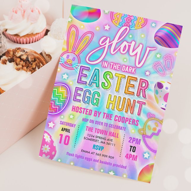 Glow In The Dark Neon Tie Dye Easter Egg Hunt Invitation (Creator Uploaded)