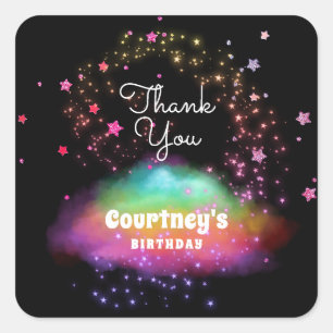 Glow in the Dark Party Glitter Stars Kids Birthday Square Sticker