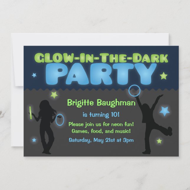 Glow in the Dark Party Invitation for Kids (Front)