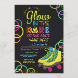 Glow In The Dark Roller Skating Birthday Invite