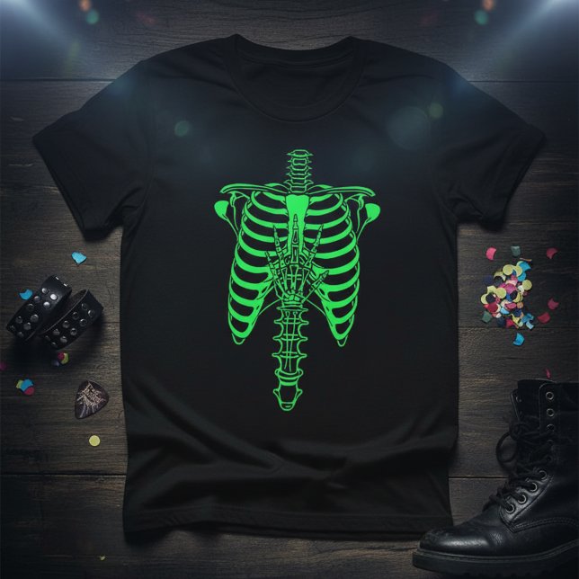 Glow-in-the-Dark Skeleton Ribcage & Handprint T-Shirt (Creator Uploaded)