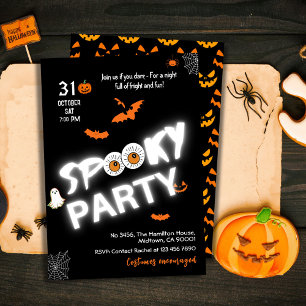 Glow-in-the-Dark Style Spooky bats ghost Halloween Invitation