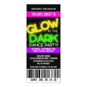 Glow in the Dark Sweet 16 Party Invitations