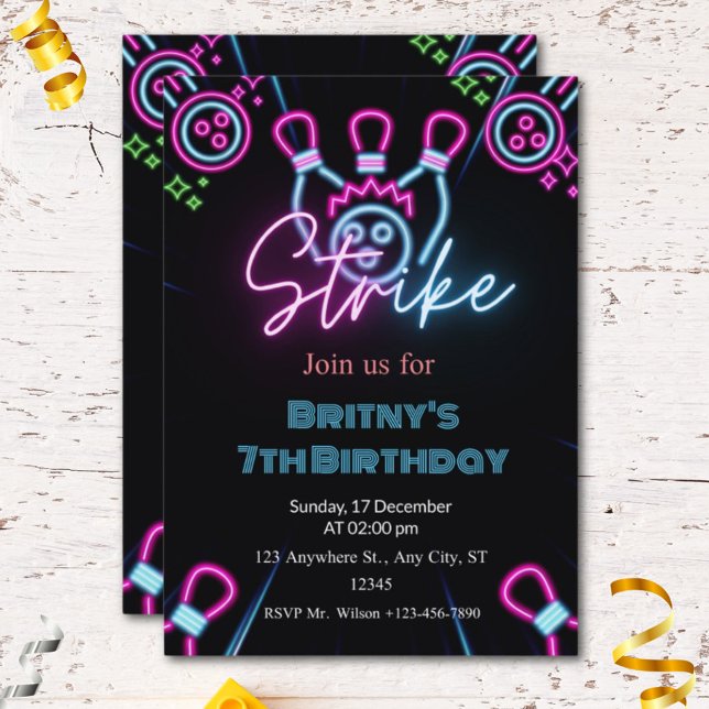 Glow inThe Dark Strike Bowling Birthday Party Invitation (Creator Uploaded)