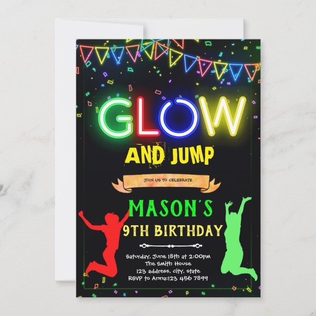 Glow jump birthday invitation (Front)