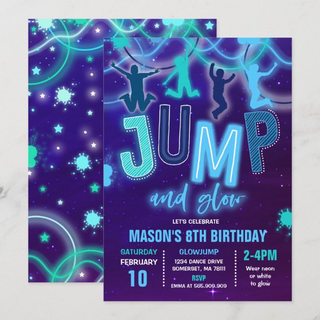 Glow Jump Invitation Neon Jump Birthday Party (Front/Back)