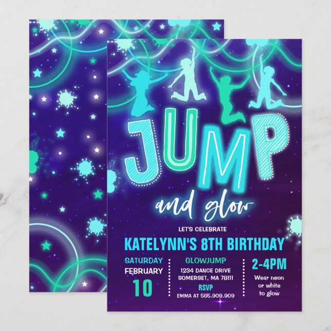Glow Jump Invitation Neon Jump Birthday Party (Front/Back)