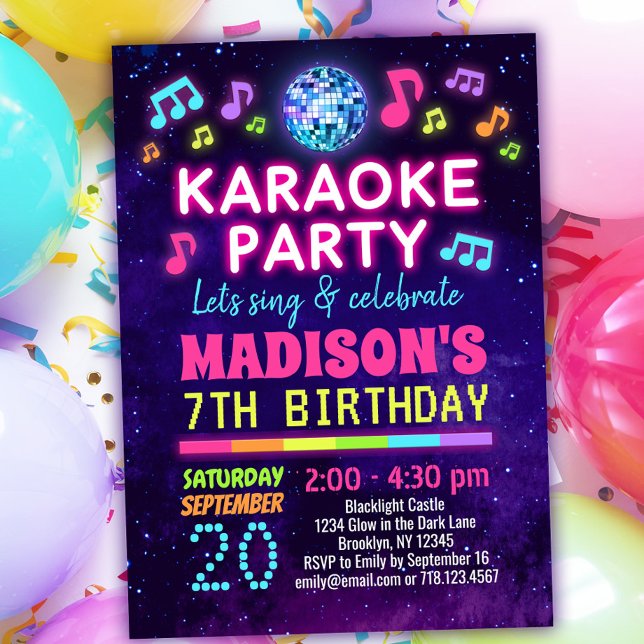 Glow Karaoke Birthday Party Invitation (Creator Uploaded)