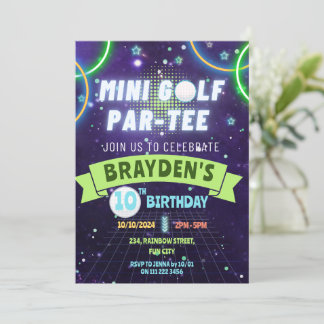 Glow Mini Golf Boys Birthday Party  Invitation