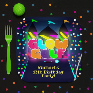 Glow Miniature Golf Birthday Party Paper Plate