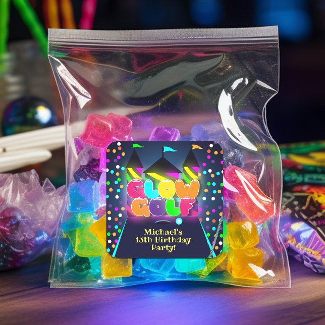 Glow Miniature Golf Birthday Party Square Sticker (Creator Uploaded)