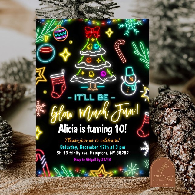 Glow Much Fun Christmas Neon Birthday Party Invitation (Creator Uploaded)