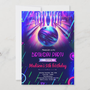 Glow neon bowling and karaoke party Invitation