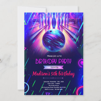 Glow neon bowling and karaoke party Invitation
