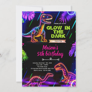 Glow neon Dinosaur birthday invitation
