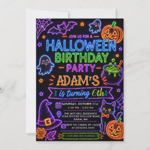 Glow Neon Halloween Birthday Party Invitation